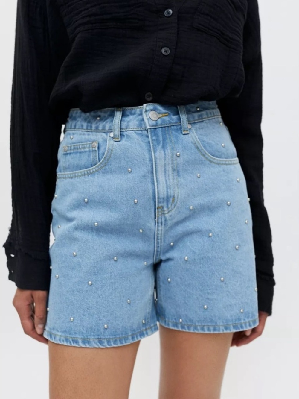 Milk It by Pacsun Studded Blue Denim Shorts New WIth Tags- Size 26 - Picture 13 of 14